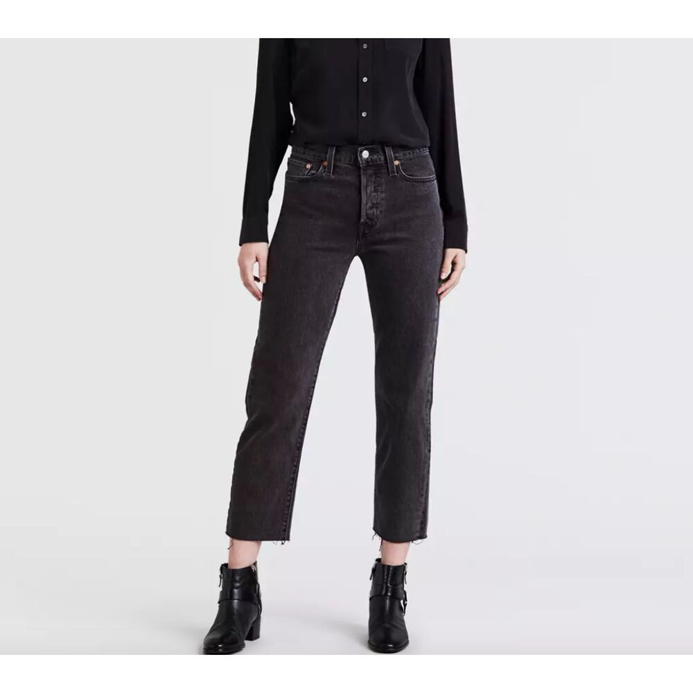 LEVIS Wedgie Straight Cropped Denim Jean Faded Black Sz‎ 27